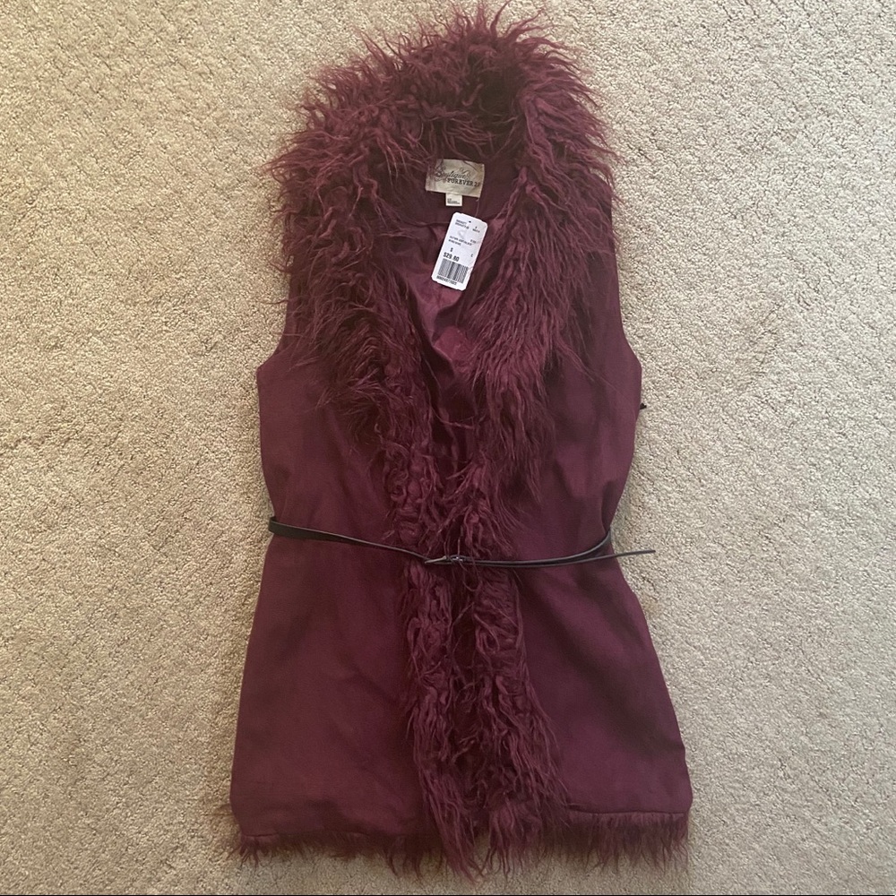NWT Forever 21 Faux Suede and Fur Burgundy Vest